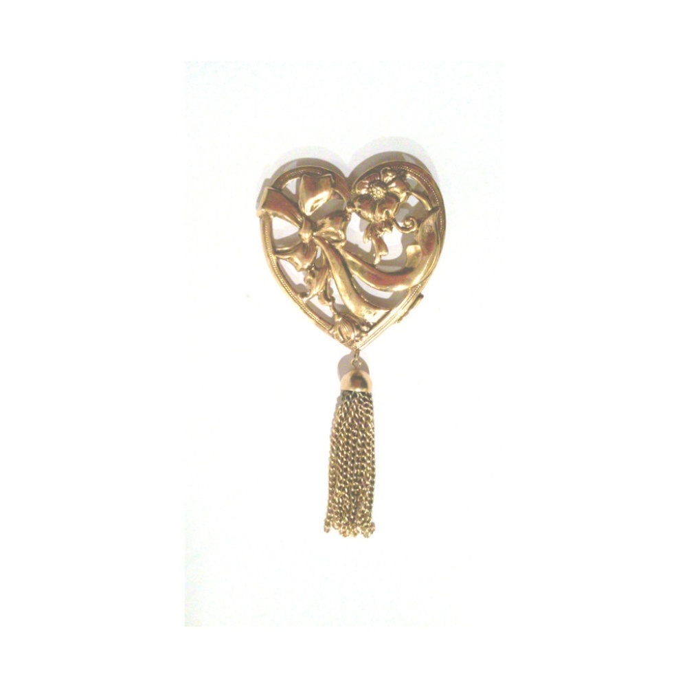 Vintage Art Nouveau Style Heart Tassel Large Brooch Pin